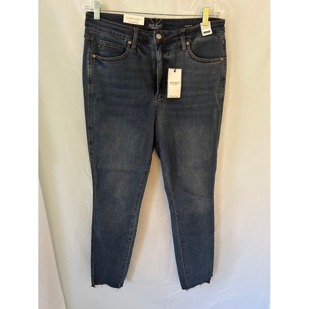 Judy Blue High Waist Skinny Jeans Dark Wash Raw Hem‎ Slit 15/32 NEW